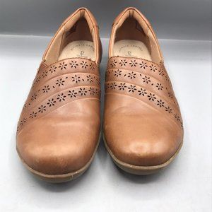 Womens Clarks Leather Loafers Everlay UMA Brown Slip On Comfort Shoes Size 6.5